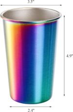 Tosnail 6 Pack 16 oz Stainless Steel Pint Cups Metal Cups Unbreakable Drinking Glasses Water Tumblers for Kids, Adults Indoor and Outdoor Use - Rainbow - Image 3