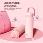 POWCAN 24 oz Insulated Water Bottle for Sports: 2-in-1 Lid with Push-Button Spout & Quick-Flip Straw, Leakproof, Car Cupholder Friendly, Stainless Steel for Gym, School, Travel (Cotton Candy) - Image 4