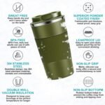 12oz Travel Coffee Cups Insulated Tumbler Thermal Mug to Go with Lid Leak Proof Reusable Stainless Steel Coffee Mug Spill Proof for Hot and Iced Cold Drinks (Green, 380ml) - Image 4