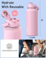 TOURIT 32 oz Insulated Water Bottle, Stainless Steel Sports Water Bottles With Top Handle, Double-Wall Travel Thermal Water Flask, BPA Free Leakproof Water Bottle for Sports and Travel,Pink - Image 7