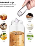 Nefeeko 32 oz Glass Water Bottles with Straw, Time Marker, Motivational 1 Liter BPA FREE Leakproof Reusable Glass Water Bottle with Silicone Sleeve, Bamboo, Spout Lid - Image 4