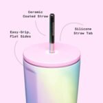 Corkcicle Cold Cup Insulated Tumbler with Straw - Keeps Drinks Cold for 12 Hours - Triple-Insulated Stainless Steel - Leak-Resistant Lid - Summer Drinkware Gift - 24 oz - Rainbow Unicorn - Image 5