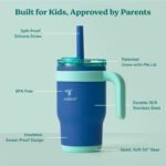 REDUCE 14 Oz Coldee Kids Tumbler with Lid and Straw - Coldee Insulated Travel Mug - Spill-Proof, Sweatproof Stainless Steel, BPA-Free - Includes Handle, Reusable Silicone Straw - Nautical Mist - Image 4