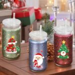 8 PCS Plastic Snow Globe Tumbler,16 oz Double Wall Tumbler with Pre Drilled Hole,Bulk Snow Globe Cups with Clear Lip and Straw,DIY Glitter Snowglobe(No gold powder) - Image 3