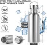 Volhoply 32oz Uninsulated Single Walled Water Bottle, Stainless Steel Sports Water Bottles with Handle & Carabiner, BPA Free Lightweight Water Bottles for Hiking, Biking, Running（Sliver,1） - Image 3