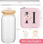 AYGXU mothers day gifts,monogram glass cup,appreciation gifts,Cute Tumbler Cup,bamboo lids for glass cups,Travel Jewelry Organizer,Teen Girls Gifts for Teenage Girls Birthday,Initial H pink - Image 3