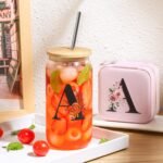 AYGXU mothers day gifts,monogram glass cup,appreciation gifts,Cute Tumbler Cup,bamboo lids for glass cups,Travel Jewelry Organizer,Teen Girls Gifts for Teenage Girls Birthday,Initial H pink - Image 5