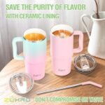Zukro 24 oz Ceramic Lined Tumbler with Handle and Straw, No Metal Taste, Insulated Stainless Steel Coffee Mug with Spill Proof Lids for Home/Office, No Sweat, Keep Drinks Hot or Cold, Teal - Image 5