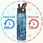 22oz Stainless Steel Bottles with 3 Lids Sport Insulated Water Bottle,Marble Ocean - Image 3