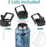 22oz Stainless Steel Bottles with 3 Lids Sport Insulated Water Bottle,Marble Ocean - Image 4