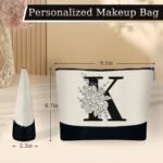 Custom Glass Cup & Makeup Bag Set - Personalized Gifts for Women, Initial 16 oz Glass Tumbler with Lid & Straw, Monogram Makeup Bag - Birthday Gifts For Women, Mother's Day Presents(K) - Image 4
