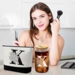 Custom Glass Cup & Makeup Bag Set - Personalized Gifts for Women, Initial 16 oz Glass Tumbler with Lid & Straw, Monogram Makeup Bag - Birthday Gifts For Women, Mother's Day Presents(K) - Image 6