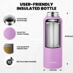 Insulated Water Bottle 40 oz, Triple Wall Vacuum Stainless Steel (Cold for 48 Hrs), Leak Proof & Non-BPA, Modern Water Flask Jug with Paracord Handle & Straw Spout Lids, Lilac - Image 4