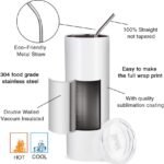 PYD Life Sublimation Blanks Skinny Tumbler White 20 OZ Straight Stainless Steel with Metal Straw for Mug Tumbler Heat Press Machine Sublimation Printing 4 Pack - Image 4