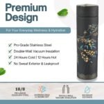 Farasi Tea Infuser for Loose Leaf Tea Smart Water Bottle with Fahrenheit Temperature Display, Stainless Steel, Insulated Coffee and Fruit Tea Infuser Bottle - Black Floral Tea Mug 15 oz - Image 5