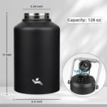 1 Gallon Jug with Handle,128 oz Insulated Water Bottle with Carrying Pouch, Double Wall Vacuum Stainless Steel Metal Bottle,Black - Image 3