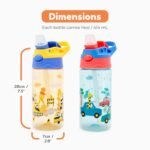 BOZ Flip Water Bottles for Kids 2-Pack - Boys' Cars & Construction Designs, 14 oz, Push Button Pop-Up Straw, Dishwasher Safe, Toddler Leak Proof Water Bottle - Image 3