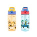 BOZ Flip Water Bottles for Kids 2-Pack - Boys' Cars & Construction Designs, 14 oz, Push Button Pop-Up Straw, Dishwasher Safe, Toddler Leak Proof Water Bottle - Image 6