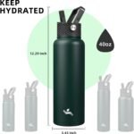 40oz Insulated Water Bottle Stainless Steel Sport Bottles with 3 Lids,Army Green - Image 5