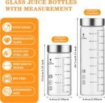 Glass Juice Bottles 16 Oz, Wide Mouth Reusable Clear Glass Water Bottles with Graduations 100% Leak Proof Stainless Steel Lids, BPA Free, Fits in Cup Holder Juice Containers Set of 4 - Image 3