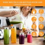 Glass Juice Bottles 16 Oz, Wide Mouth Reusable Clear Glass Water Bottles with Graduations 100% Leak Proof Stainless Steel Lids, BPA Free, Fits in Cup Holder Juice Containers Set of 4 - Image 6