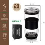 Tupkee 20 oz Double Wall Glass Tumbler With Lid – All Glass Hand Blown Reusable Insulated Travel Mug - For Coffee, Tea, Boba, Iced Coffee, and Smoothie Cup To Go – Black - Image 5
