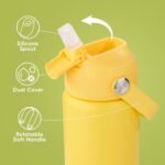 12 oz Water Bottle, Kids Water Bottles for School, Toddler Cup with Straw & Handle, 304 Stainless Steel Insulated Water Bottle, Non-slip Silicone Base, BPA Free, Yellow - Image 3