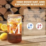 SANDJEST Monogrammed Gifts for Women - Monogram M Initial Glass Cup 16 Oz Can Coffee Cups with Lid and Straw - Monogram Initials Gifts for Womens on Birthday - Image 4