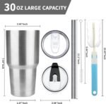 30 oz Tumbler with Lids and Straws, Stainless Steel Insulated Coffee Tumbler, Double Wall Vacuum Insulated Travel Mug Cup, Leakproof Thermal Coffee Cup for Hot and Cold Drinks(Silver) - Image 3
