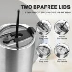 30 oz Tumbler with Lids and Straws, Stainless Steel Insulated Coffee Tumbler, Double Wall Vacuum Insulated Travel Mug Cup, Leakproof Thermal Coffee Cup for Hot and Cold Drinks(Silver) - Image 5