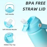 BJPKPK Insulated Water Bottle with Straw Lid, 18oz Thermo Water Bottles with Soft Nozzle, Flex Handle & Non-slip Boot, BPA Free Leak Proof Stainless Steel Metal Thermo, Tumblers, Cups,Sea Salt - Image 3