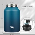 Half Gallon Jug with Handle,64 oz Insulated Water Bottle with Carrying Pouch,Double Wall Vacuum Stainless Steel Metal Bottle,Indigo Black - Image 3