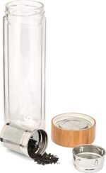 95° Double-Wall Glass Tea Bottle with Removable Stainless Steel Infuser - BPA and BPS Free, Insulated and Leakproof Travel Tumbler for Loose Leaf Tea, Coffee, Fruit - Eco-Friendly (15oz/450ml) - Image 3