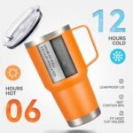 Cool Yoleb 30 oz Tumbler with Handle and Lid, Stainless Steel Tumblers Double Wall Vacuum Insulated Travel Mug Leak Proof Cup Keep Drinks Cold and Hot Orange, 1 Pack - Image 5