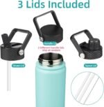 Konokyo 22oz Stainless Steel Bottles with 3 Lids Sport Insulated Water Bottle,Turquoise - Image 4