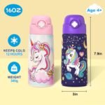 Ntswasd Girls Insulated Water Bottle with Covered Pop-Up Straw,16 oz Kids Cups with Stainless Steel Leak Proof for School（2 pack,Unicorn+Unicorn） - Image 3