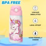Ntswasd Girls Insulated Water Bottle with Covered Pop-Up Straw,16 oz Kids Cups with Stainless Steel Leak Proof for School（2 pack,Unicorn+Unicorn） - Image 4
