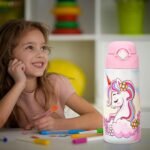 Ntswasd Girls Insulated Water Bottle with Covered Pop-Up Straw,16 oz Kids Cups with Stainless Steel Leak Proof for School（2 pack,Unicorn+Unicorn） - Image 5