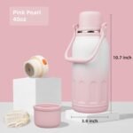 Insulated Water Bottle with Handle and Strap,Vacuum Travel Tumbler with Cup Lid,Thermo Coffee Cup for Hot Cold Drinks 40 OZ,Pink Pearl - Image 3