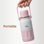 Insulated Water Bottle with Handle and Strap,Vacuum Travel Tumbler with Cup Lid,Thermo Coffee Cup for Hot Cold Drinks 40 OZ,Pink Pearl - Image 6