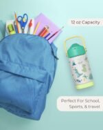 Hippypotamus Kids Water Bottle - Stainless Steel Vacuum Insulated -12 oz - Leak Proof Straw Lid & Soft Spout For Toddlers & Kids (Green Dinosaur) - Image 5