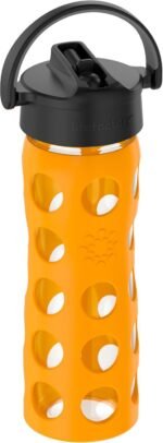 Lifefactory 16-Ounce Glass Water Bottle with Pivot Straw Cap and Protective Silicone Sleeve, Marigold - Image 3