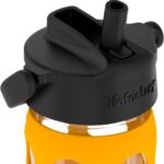 Lifefactory 16-Ounce Glass Water Bottle with Pivot Straw Cap and Protective Silicone Sleeve, Marigold - Image 4