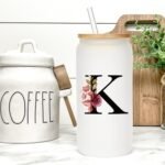Personalized Gifts for Women, Monogrammed Frosted Glass Tumbler with Straw and Lid, Cute Customized Mug, Custom Initial Iced Coffee Glasses, Customizable Drinking Cup, Birthday Teacher Woman, R - Image 6