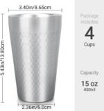 Beasea Stainless Steel Cups 15 oz, 4 Pack Large Stackable Stainless Steel Tumbler Bulk Double Wall Insulated Metal Pint Glasses Tin Cups for Drinking Home Restaurant Office Party Camping - Image 3