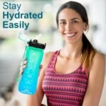 24 OZ Motivational Kids Water Bottle With Time Marker,Straw Lid,Leak Proof, Tritan BPA Free Sports Water Bottle Green-Blue(1 Lid) - Image 6