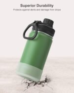 koodee 12 oz Water Bottle Stainless Steel Vacuum Insulated Wide Mouth Water Flask with Leakproof Spout Lid, Reusable Metal Water Bottle for Boys BPA Free(Grass Green) - Image 3