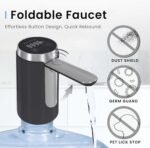 Water Dispenser for 5 Gallon Bottle, Rechargeable Water Pump - Foldable Water Spout for 5 Gallon Bottle, Long-Lasting,Smart LED Display, Portable Water Dispenser for Home & Outdoor (Black) - Image 3