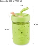 PandaEar Kids & Toddler Glass Cups, 4 Pack Glass Mason Jar Cups 8.45 oz with Silicone Sleeves & Straws, Toddler Spill-Proof Smoothie & Snack Cups - Image 4