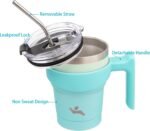 Konokyo 10 oz Tumbler with Handle and 2 Straw 2 Lid, Insulated Water Bottle Stainless Steel Vacuum Cup Reusable Travel Mug, Mint - Image 3